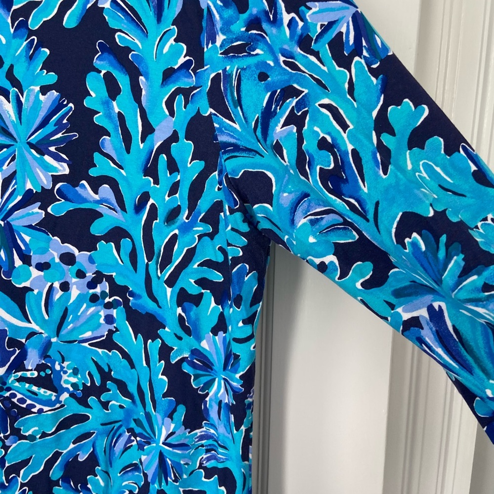 Lilly Pulitzer Navy Blue & Aqua Floral Sheath Dress Large - Picture 4 of 5